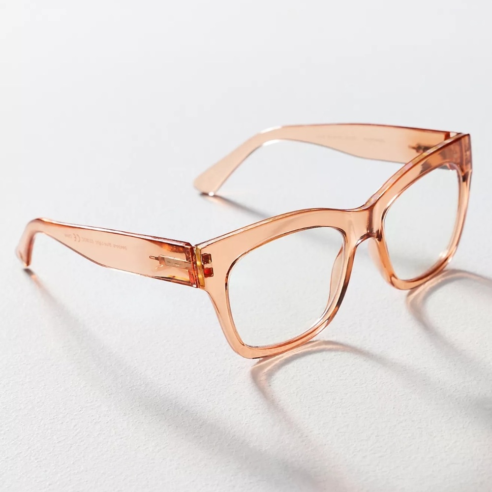 New from Anthropologie Peach Translucent Blue Light‎ Filter Glasses No Strength
